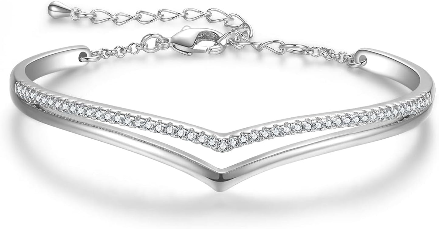 Minimalistic Bracelets for Women White/Rose Gold Plated Charm Silver Tone Bracelet 5A Cubic Zirconia Jewelry Christmas Birthday Valentine Mother'S Day Gifts for Mom Women Wife Her