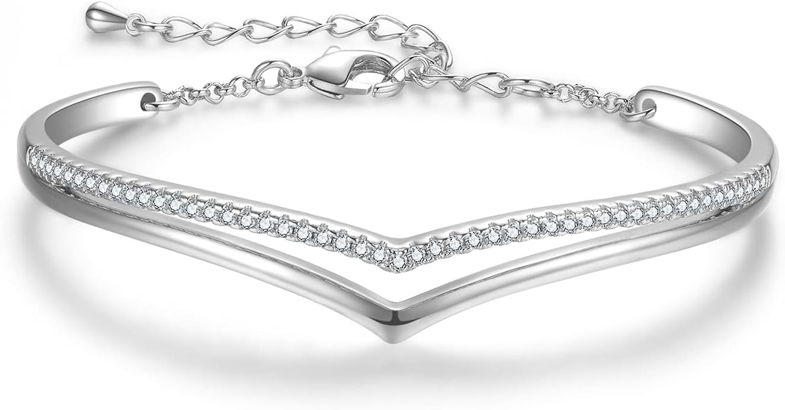 Minimalistic Bracelets for Women White/Rose Gold Plated Charm Silver Tone Bracelet 5A Cubic Zirconia Jewelry Christmas Birthday Valentine Mother'S Day Gifts for Mom Women Wife Her