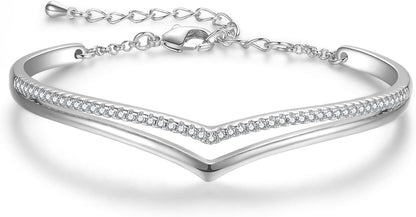 Minimalistic Bracelets for Women White/Rose Gold Plated Charm Silver Tone Bracelet 5A Cubic Zirconia Jewelry Christmas Birthday Valentine Mother'S Day Gifts for Mom Women Wife Her