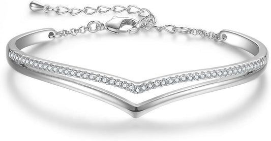 Minimalistic Bracelets for Women White/Rose Gold Plated Charm Silver Tone Bracelet 5A Cubic Zirconia Jewelry Christmas Birthday Valentine Mother'S Day Gifts for Mom Women Wife Her