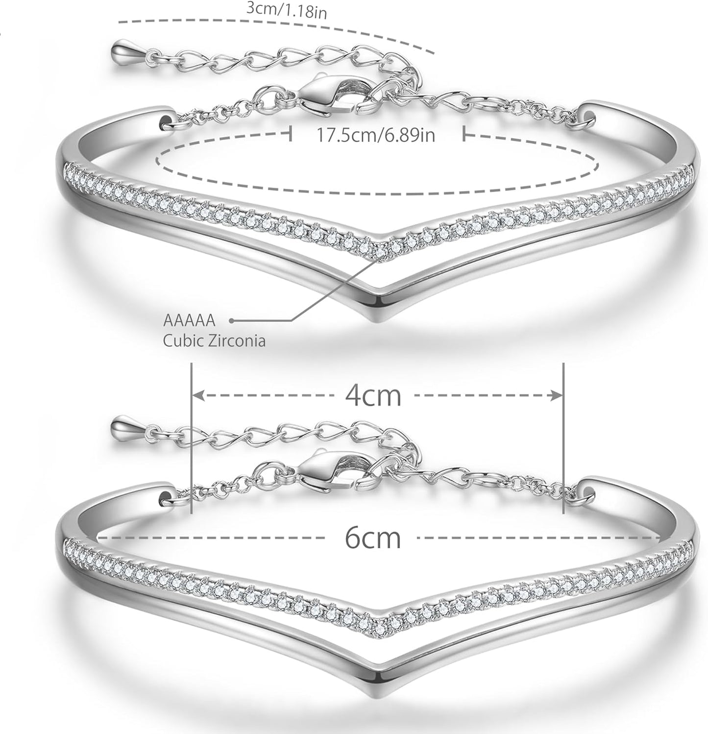 Minimalistic Bracelets for Women White/Rose Gold Plated Charm Silver Tone Bracelet 5A Cubic Zirconia Jewelry Christmas Birthday Valentine Mother'S Day Gifts for Mom Women Wife Her