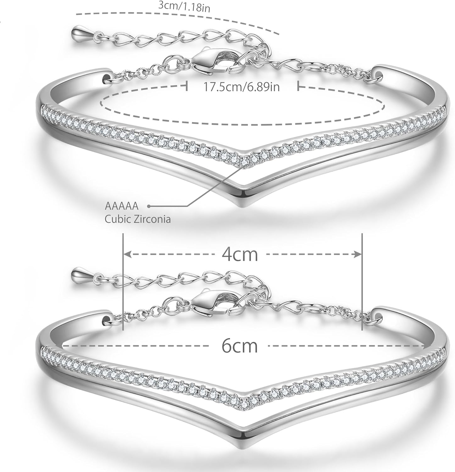 Minimalistic Bracelets for Women White/Rose Gold Plated Charm Silver Tone Bracelet 5A Cubic Zirconia Jewelry Christmas Birthday Valentine Mother'S Day Gifts for Mom Women Wife Her