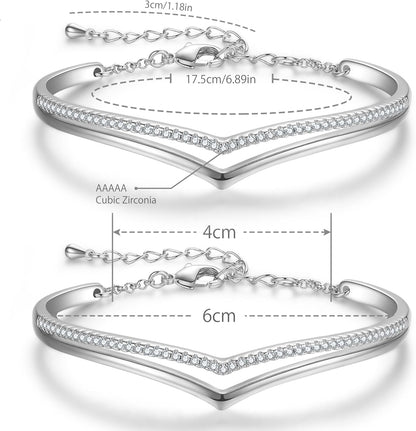 Minimalistic Bracelets for Women White/Rose Gold Plated Charm Silver Tone Bracelet 5A Cubic Zirconia Jewelry Christmas Birthday Valentine Mother'S Day Gifts for Mom Women Wife Her