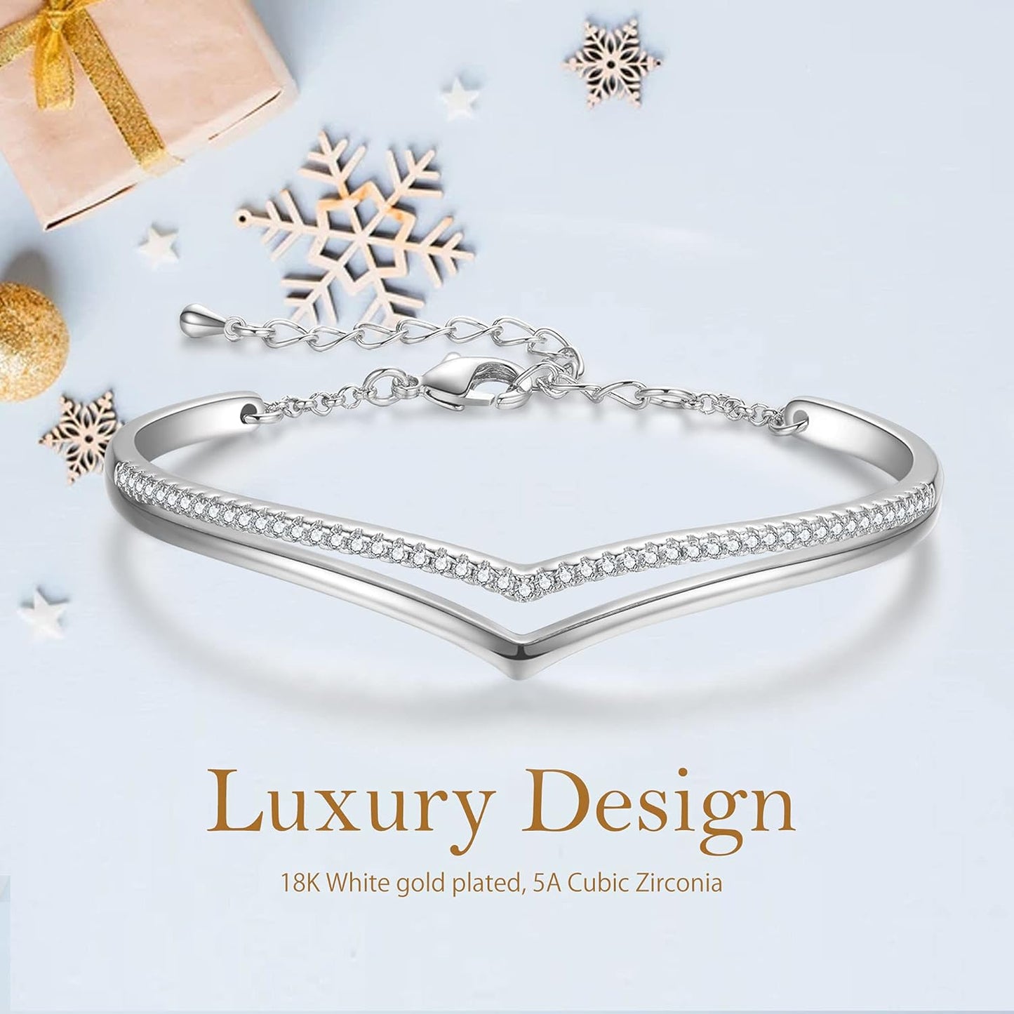 Minimalistic Bracelets for Women White/Rose Gold Plated Charm Silver Tone Bracelet 5A Cubic Zirconia Jewelry Christmas Birthday Valentine Mother'S Day Gifts for Mom Women Wife Her