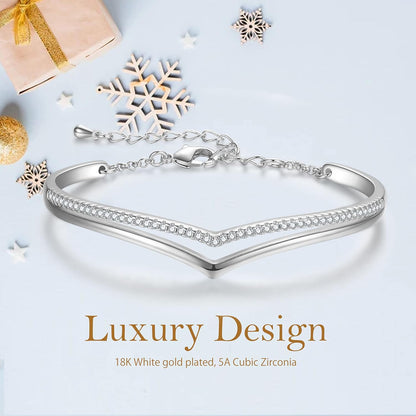 Minimalistic Bracelets for Women White/Rose Gold Plated Charm Silver Tone Bracelet 5A Cubic Zirconia Jewelry Christmas Birthday Valentine Mother'S Day Gifts for Mom Women Wife Her